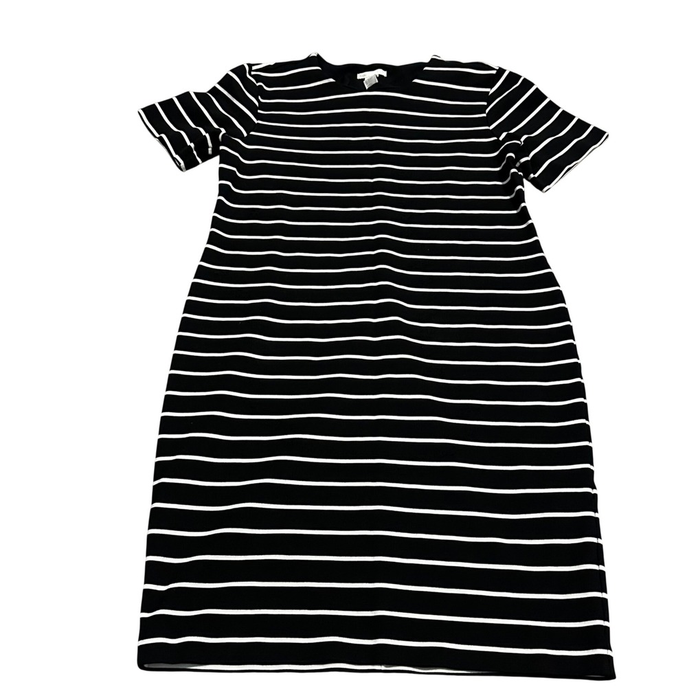 HM Basic Womens Black White Striped Short‎ Sleeve Shift T-Shirt Dress Large L